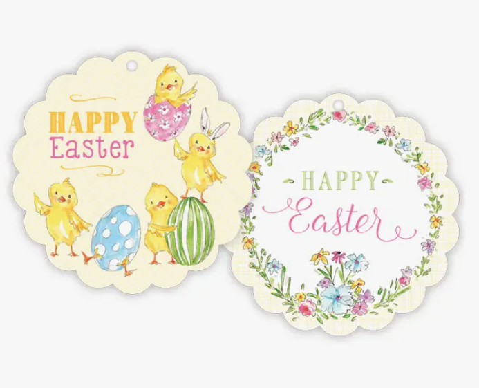 RosanneBeck Collections Happy Easter Chicks with Eggs Scalloped Gift Tags