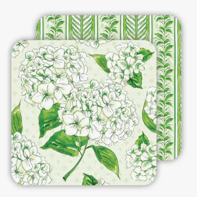RosanneBeck Collections Handpainted Green Hydrangea Paper Coaster