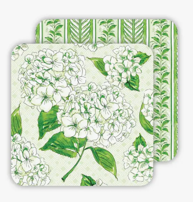 RosanneBeck Collections Handpainted Green Hydrangea Paper Coaster