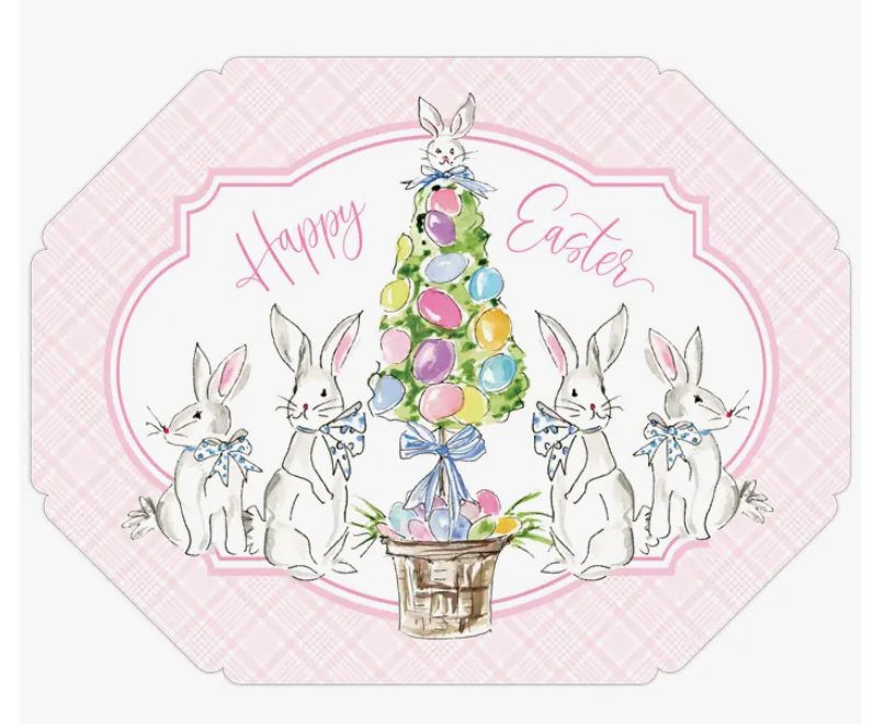 RosanneBeck Collections Happy Easter Bunnies with Egg Topiary Posh Die-Cut Placemat