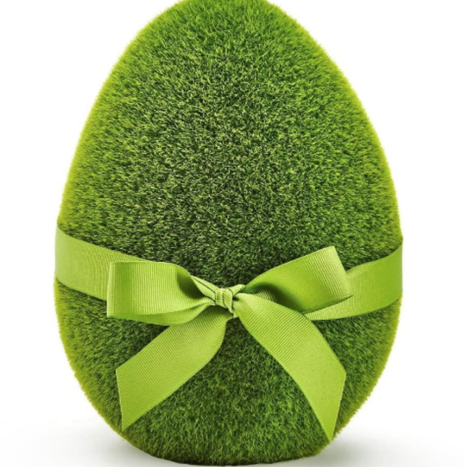 Two's Company Large Faux Moss Easter Egg with Ribbon