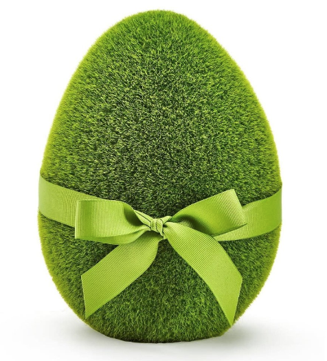Two's Company Large Faux Moss Easter Egg with Ribbon