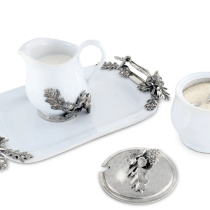 Vegabond House Stoneware Creamer Set - Pewter Acorn & Oak Leaf