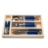 The French Farm 24 pc flatware set blue laguiole wooden tray
