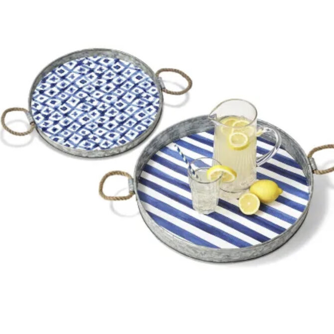 Two's Company S/2 Santorini Watercolor Patterned Serving Trays