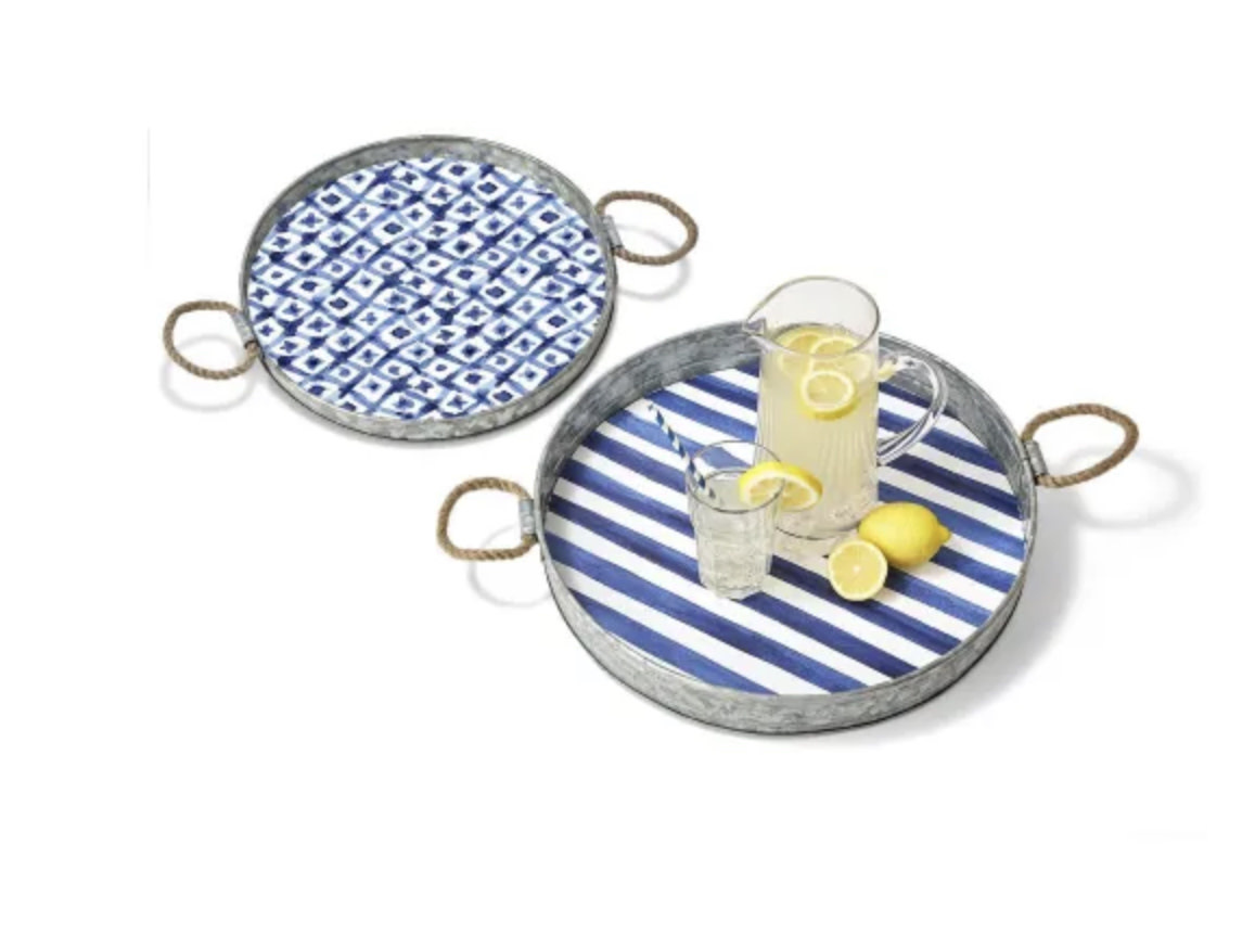 Two's Company S/2 Santorini Watercolor Patterned Serving Trays