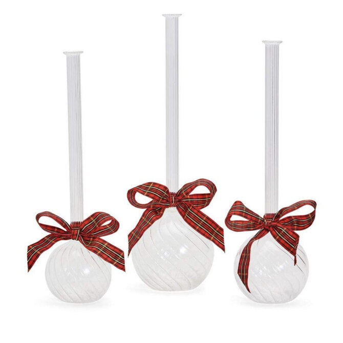 S/3 Swirled Glass Vases with Plaid Ribbon