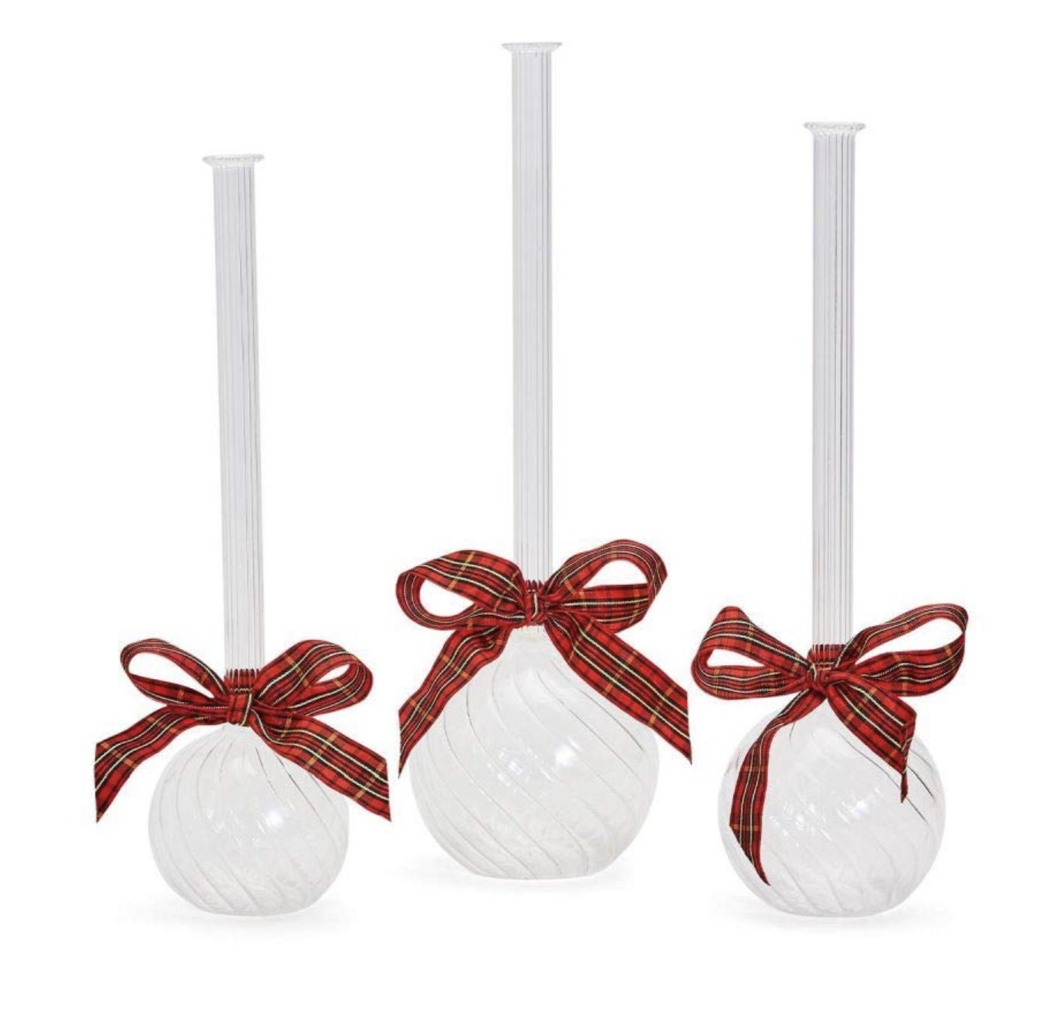 S/3 Swirled Glass Vases with Plaid Ribbon