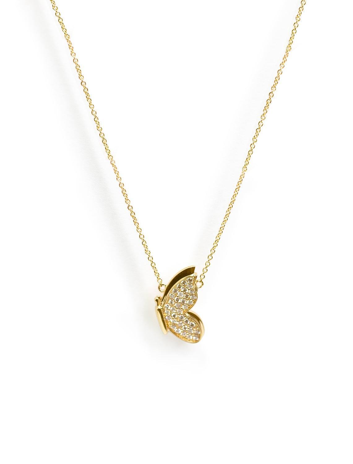 Sydney Evan Small Pave In Flight Butterfly Necklace