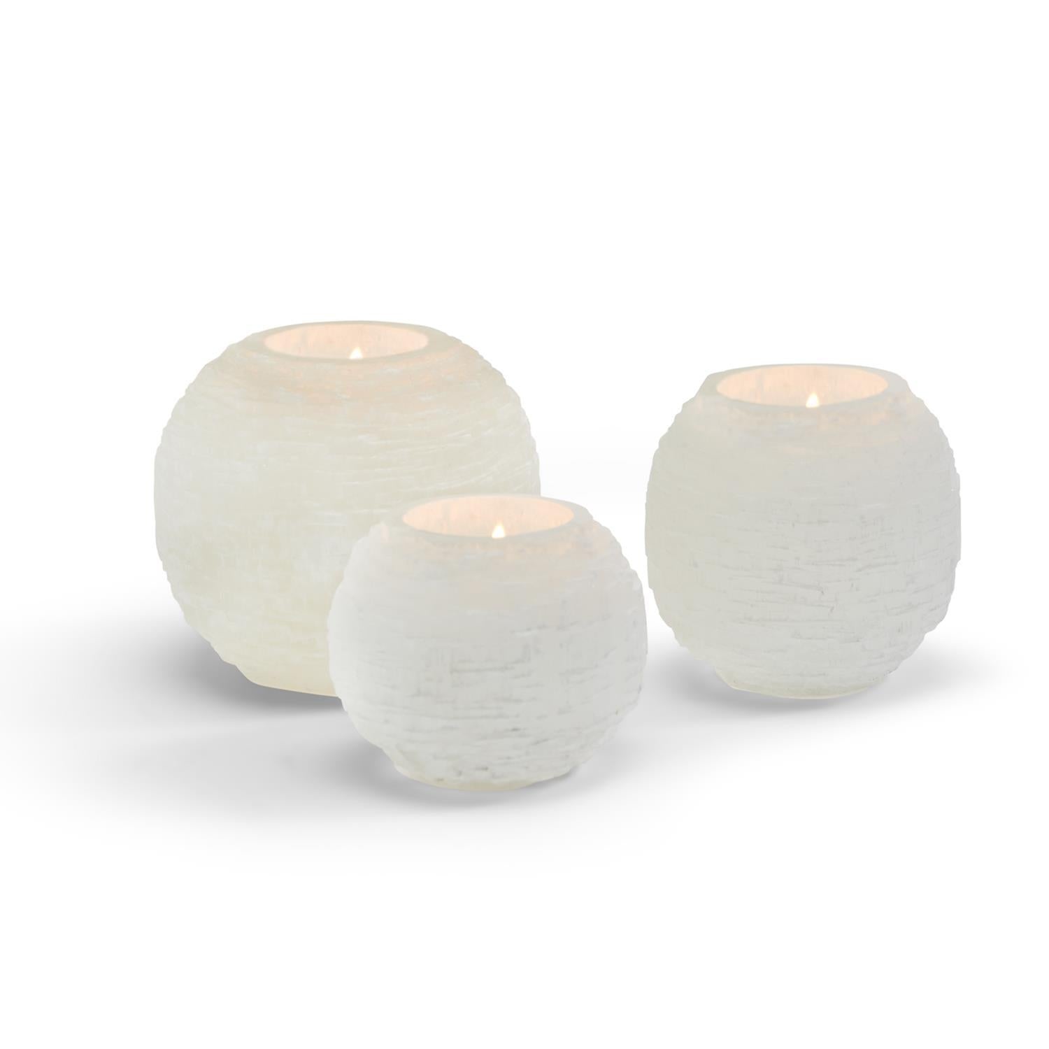 Two's Company Selenite Crystal Sphere Candle Holder - Large