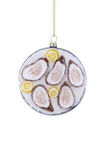 Cody Foster Co. Plated Oyster On Ice-Blue Ornament