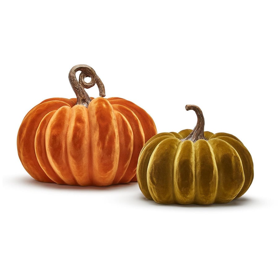 Two's Company Grand Dames Flocked Pumpkins ORANGE