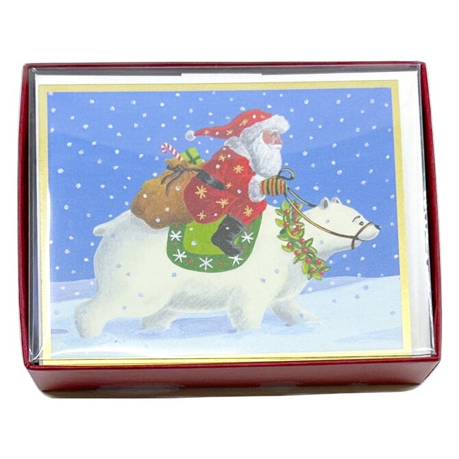 Caspari Santa Riding a Polar Bear - 16 Cards