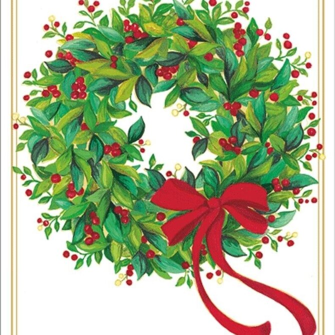 Caspari Holly & Berry Wreath Christmas Cards - Box 16