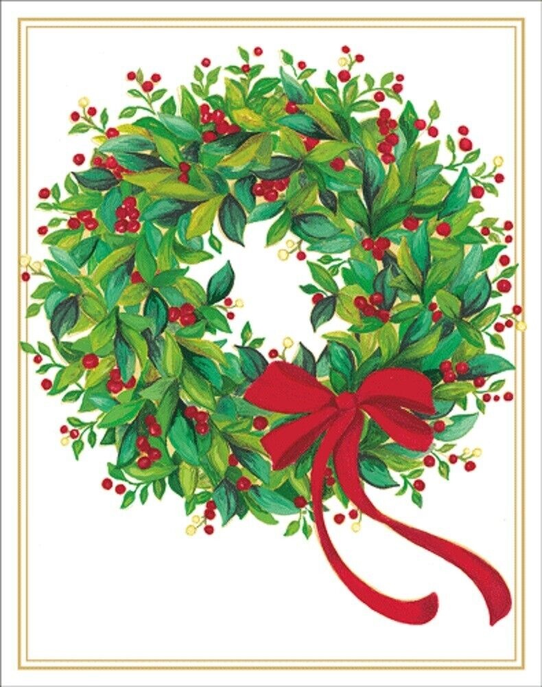 Caspari Holly & Berry Wreath Christmas Cards - Box 16
