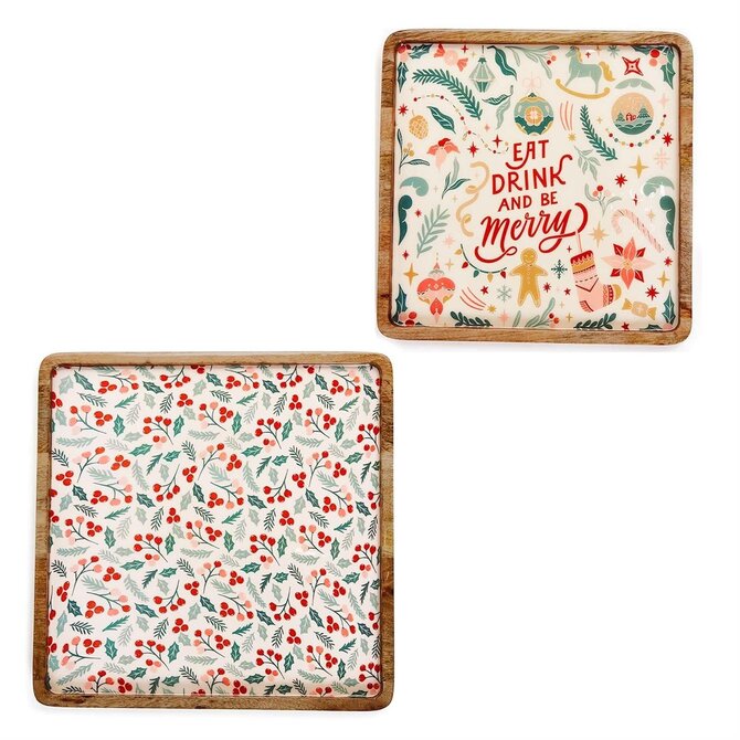 Two's Company Eat and Be Merry Square Serving Tray Large
