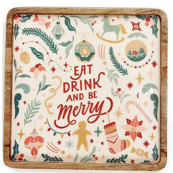 Two's Company Eat and Be Merry Square Serving Tray Small