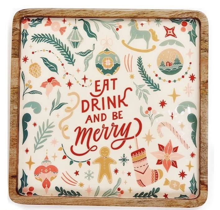 Two's Company Eat and Be Merry Square Serving Tray Small