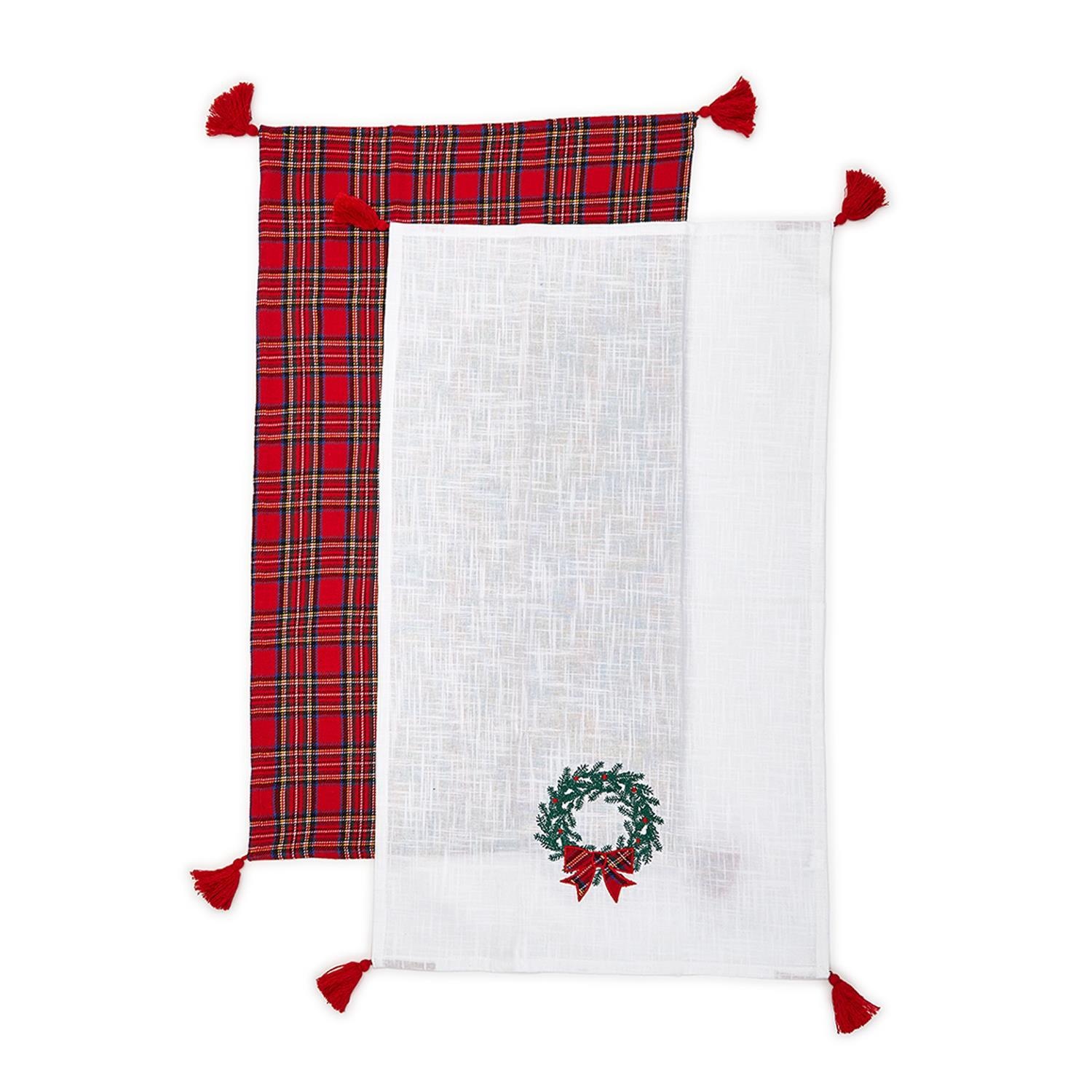 Two's Company Tartan and Traditions Set of 2 Dish Towels with Decorative Tassels