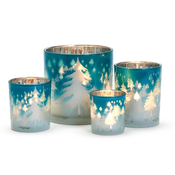 Two's Company Snowed Forest Frosted Candleholder - Medium