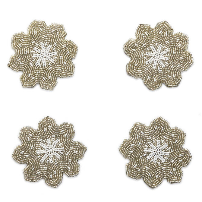 Two's Company Snowflake Beaded Coaster S/4