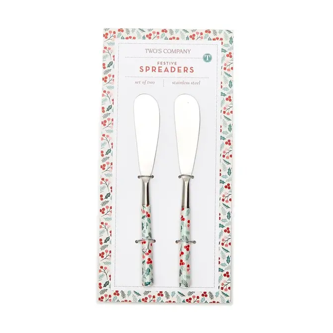 Two's Company Holiday Holly Spreaders Set of 2
