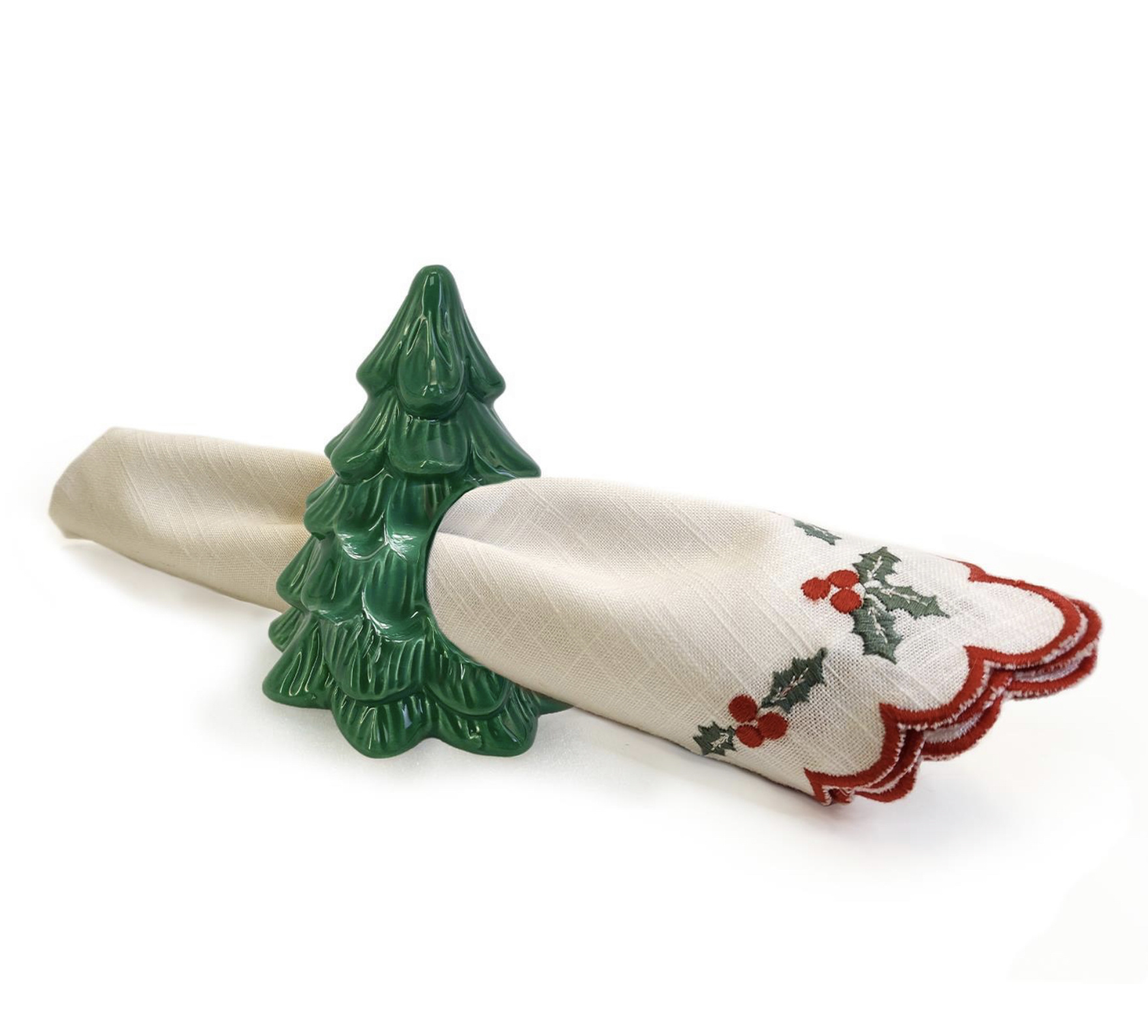 Two's Company Joy and Merriment Vintage Christmas Tree Napkin Ring