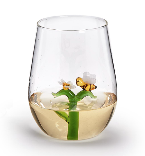 Two's Company Bee and Flower Stemless Wine Glass