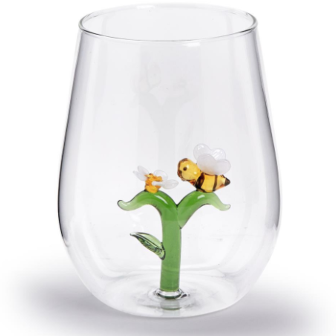 Two's Company Bee and Flower Stemless Wine Glass