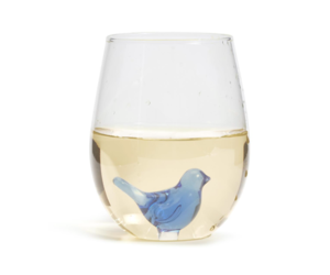 Blue Bird Stemless Wine Glass - Adorn Goods