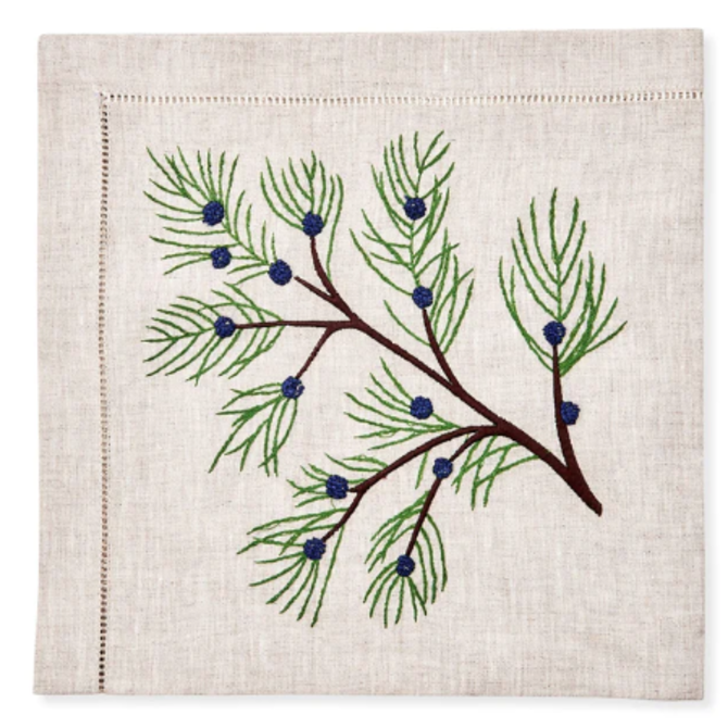 Deborah Rhodes Flax Juniper Berries Embroidered Napkin - Navy - Set of 4