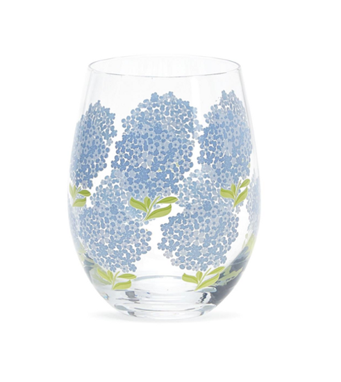 Two's Company Hydrangea Stemless Wine Glass