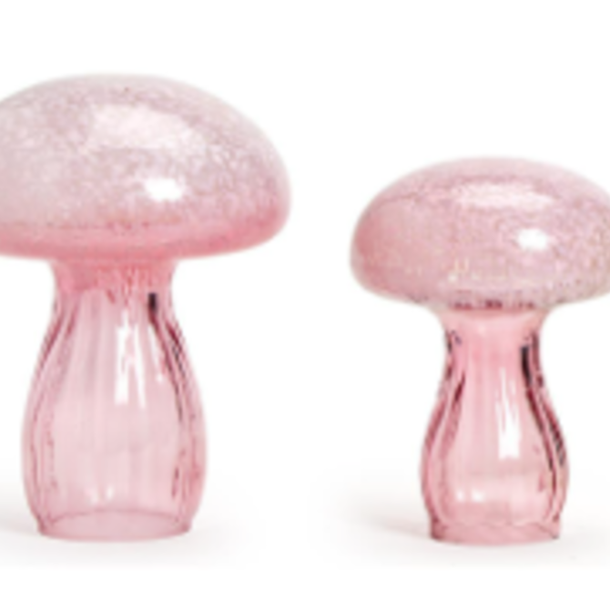 Two's Company Hand-Crafted Glass Mushroom with Fluted Stem - Pink Small