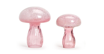 Two's Company Hand-Crafted Glass Mushroom with Fluted Stem - Pink Small