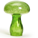 Two's Company Hand-Crafted Glass Mushroom with Fluted Stem - Green Large