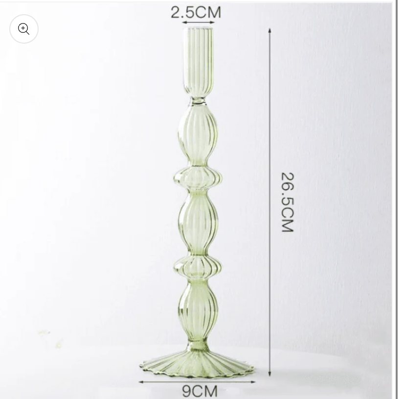 Ivore Lace Taper Glass Candlestick Holder: Green