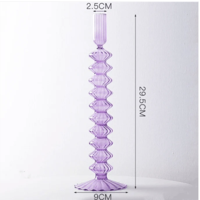 Ivore Lace Taper Glass Candle Stick - Purple