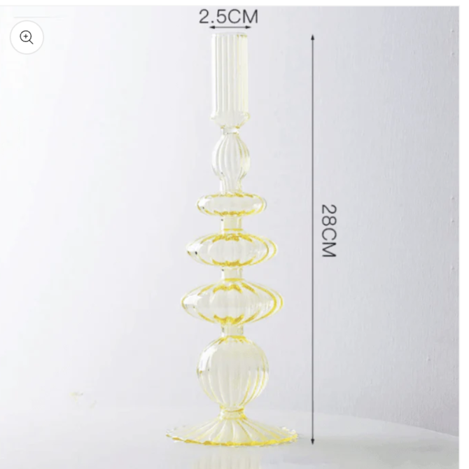 Ivore Lace Taper Candlestick Holder-Yellow