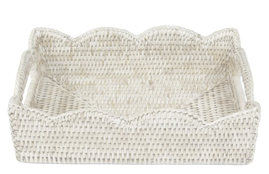 Caspari Rattan Scalloped Large Tray Cream