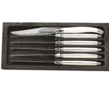 Laguiole 6 Knives White Handles Stained Open Black Box