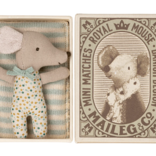 Maileg Sleepy/wakey baby mouse in matchbox - Blue