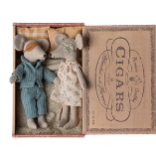 Maileg Mum and Dad Mice in Cigarbox with Sleep Masks