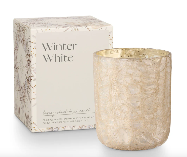 Illume Winter White Crackle Small Glass Candle Boxed