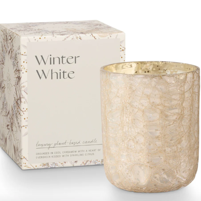 Illume Winter White Crackle Small Glass Candle Boxed