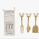 Creative Co-Op Brass Cheese Knives w/Reindeer Handles - Set of 3
