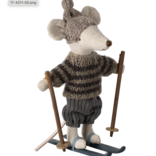 Maileg Winter Mouse with Ski Set, Big Brother - Grey