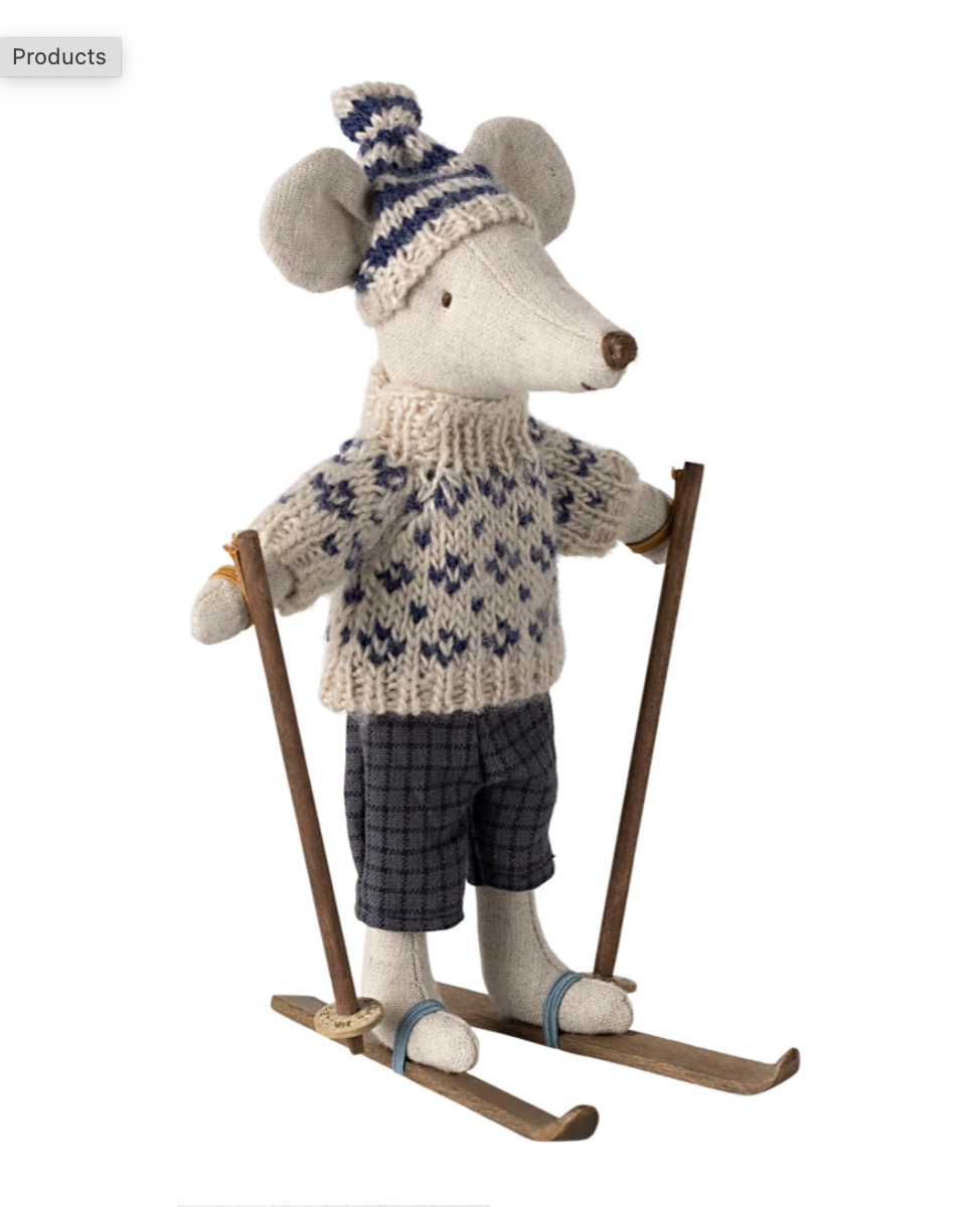 Maileg Winter Mouse with Ski Set - Dad - Blue