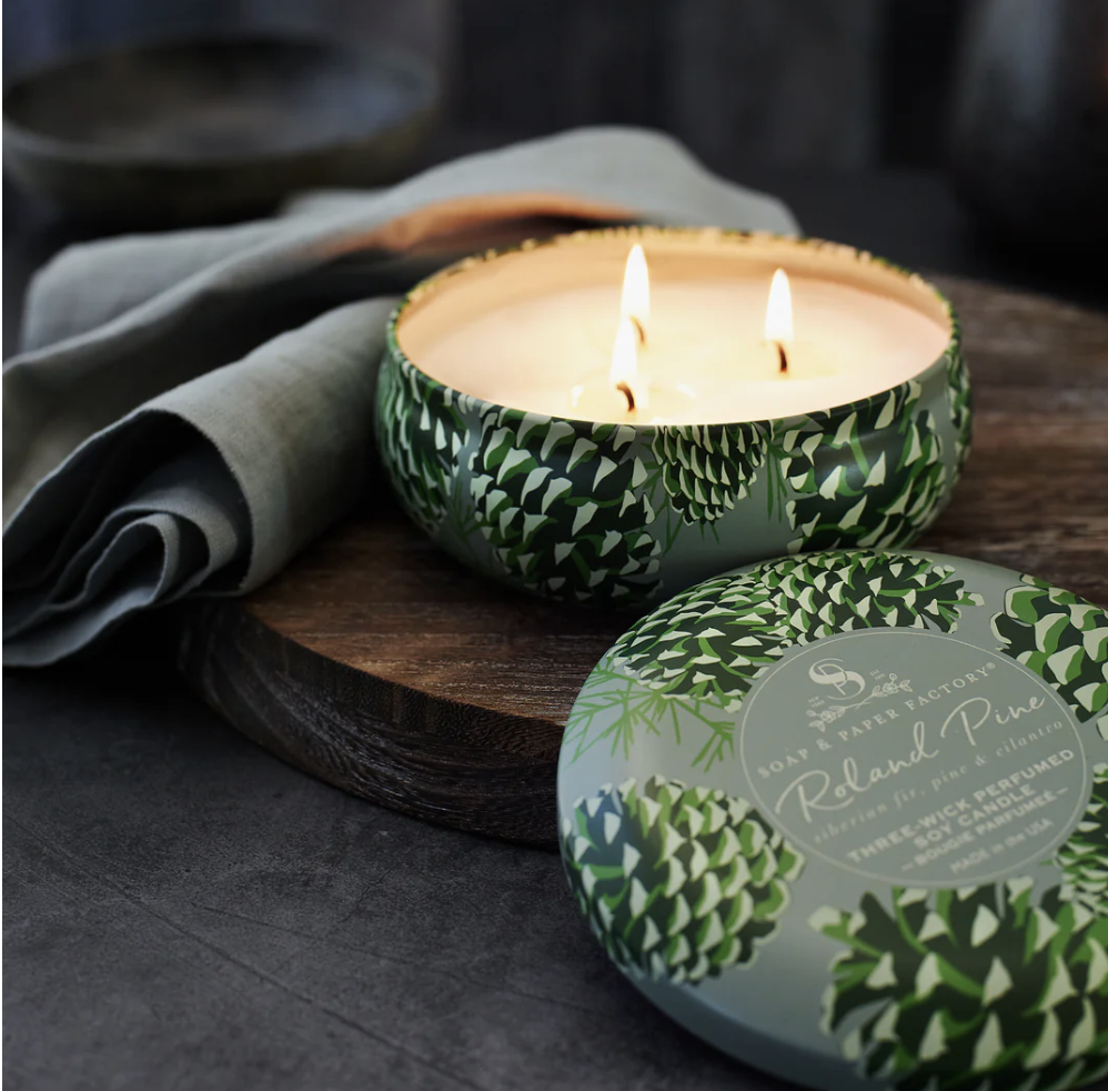 Soap & Paper Factory Roland Pine 13 oz Three Wick Tin Soy Candle