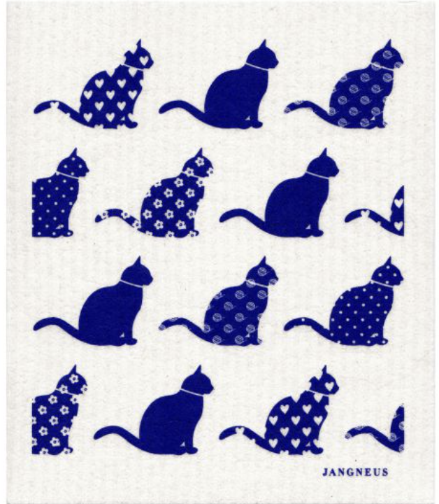 Jangneus Swedish Dishcloth Cats Blue