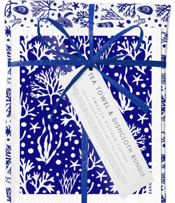 Jangneus Swedish Dishcloth & Tea Towel Bundle Coral-Blue
